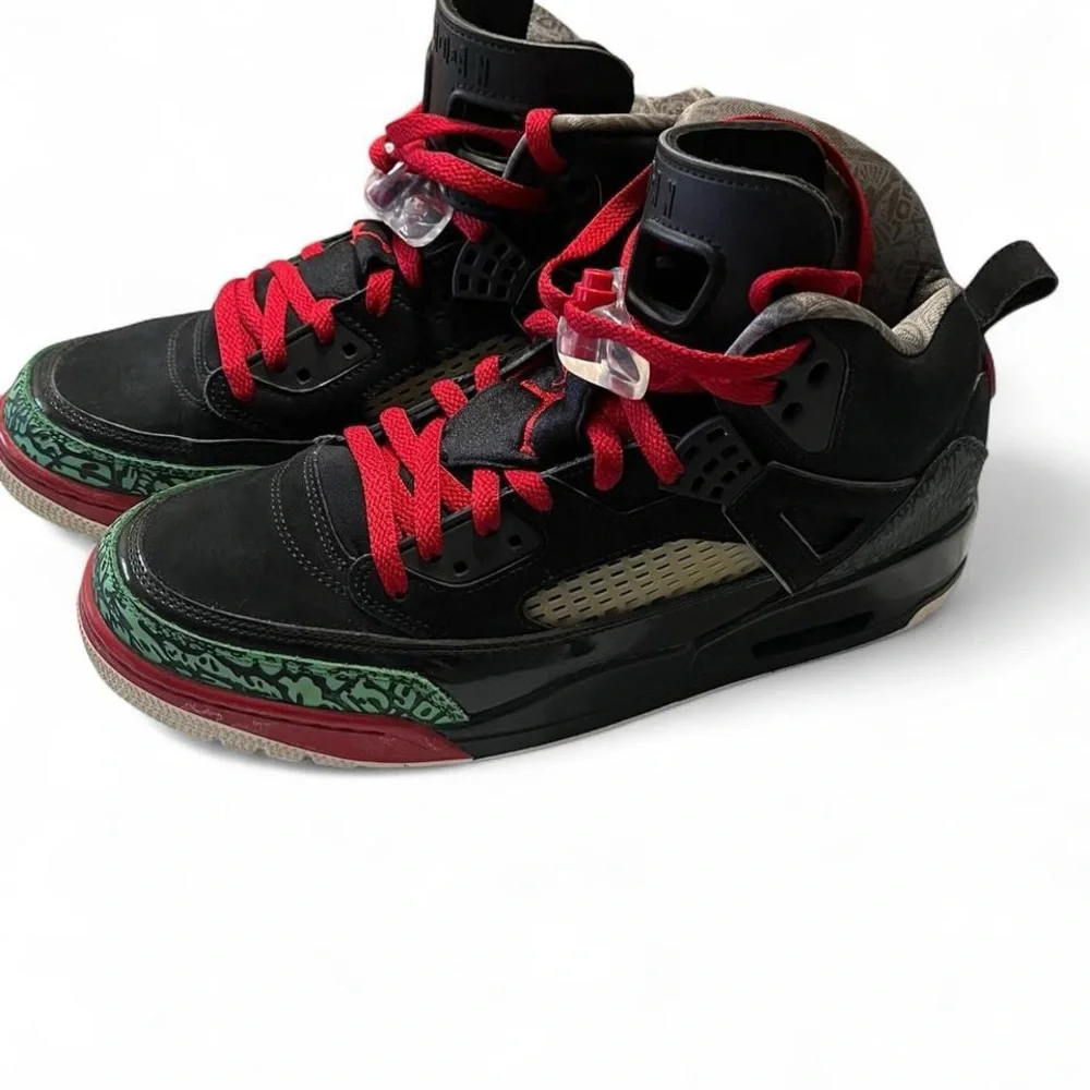 Jordan Black High-Top Sneakers with Red Laces and Green Trim